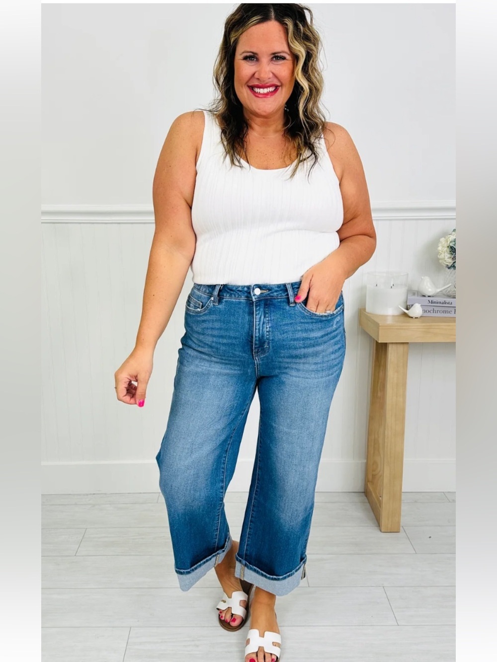 MoCo Boutique -Off The Cuff Wide Leg Cuffed Tummy Control Cropped Jeans Size 20W